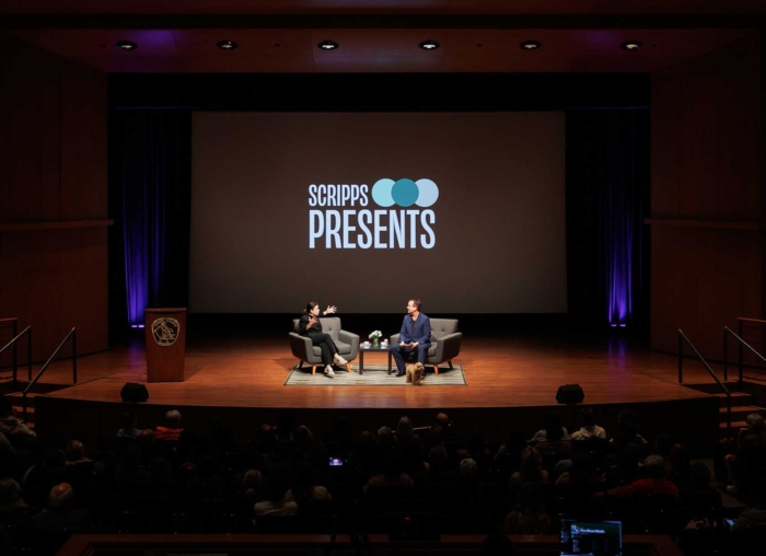 Ana Navarro on stage at a Scripps Present event