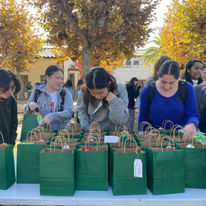 Students picking up care packages