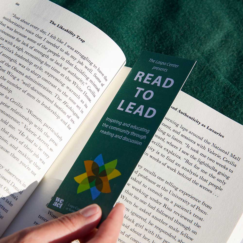 Read to Lead bookmark with a book